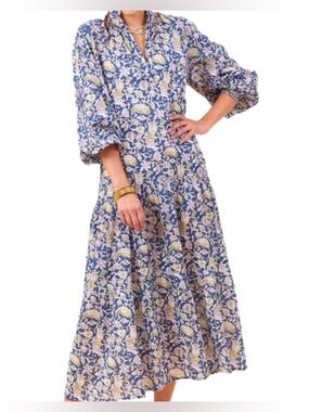 RockFlowerPaper Ophelia Blue Cotton Drop Waist Floral Maxi Dress XL